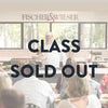 A promotional graphic with a blurred interior scene of people in a classroom or meeting space, overlaid with large text reading 'CLASS SOLD OUT' in white and gray.