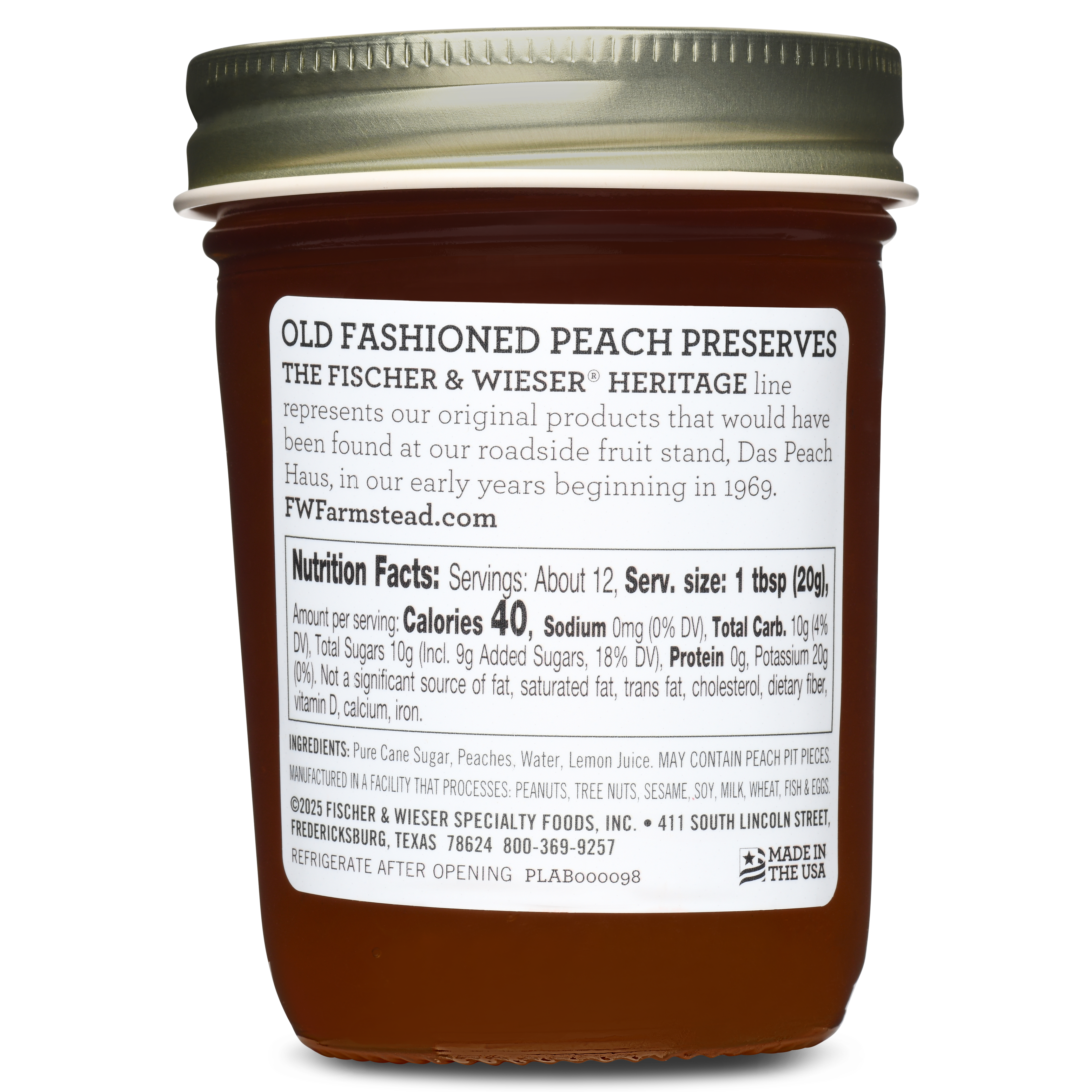 Heritage Old Fashioned Peach Preserves 9oz | Fischer & Wieser