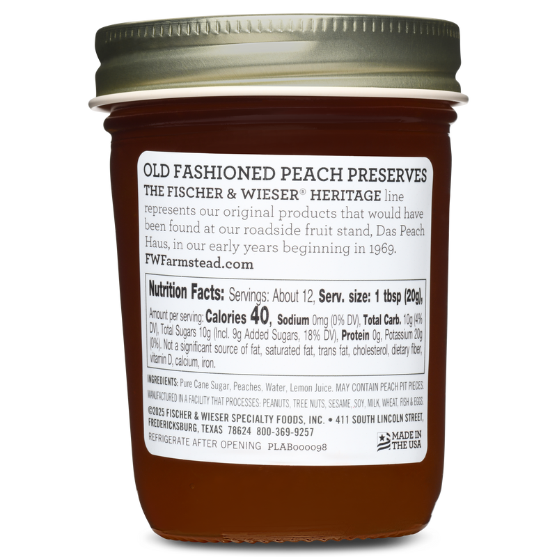 Heritage Old Fashioned Peach Preserves 9oz | Fischer & Wieser