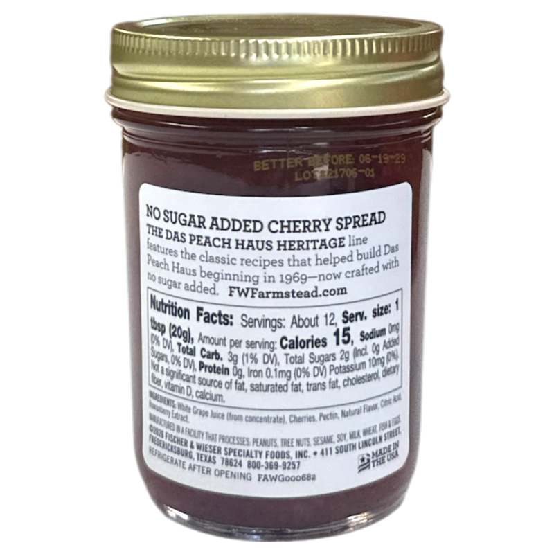 Heritage Cherry Jam 9oz - No Sugar Added | Fischer & Wieser