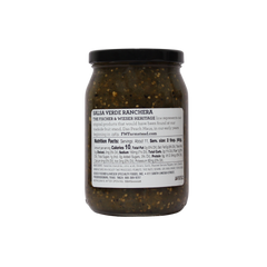 Jar of Das Peach Haus Salsa Verde Ranchera on a white background