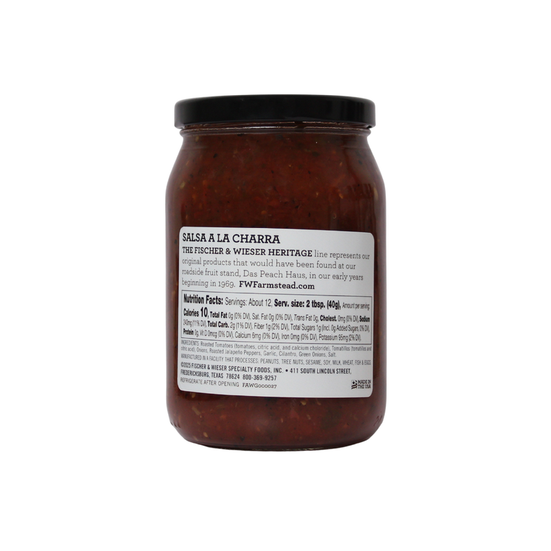 Jar of 'Salsa a la Charra' from Das Peach Haus on a white background