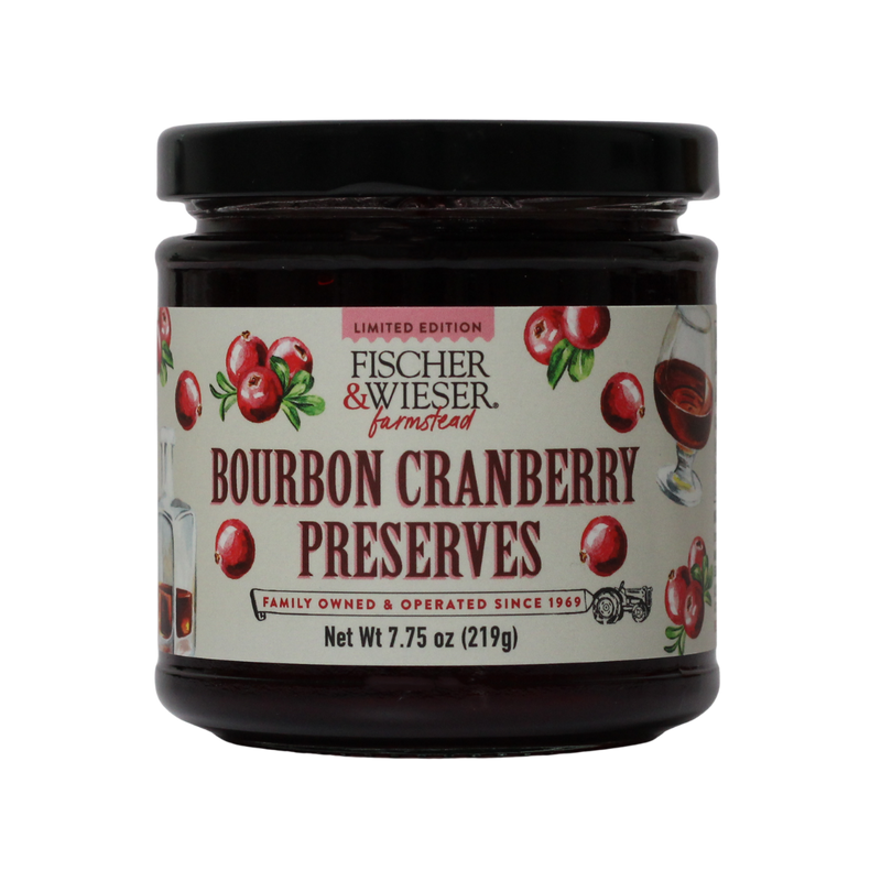 Jar of Fischer & Wieser Bourbon Cranberry Preserves on a white background