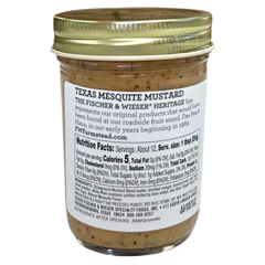 Jar of Texas Mesquite Mustard with 'Das Peach Haus' label on a white background