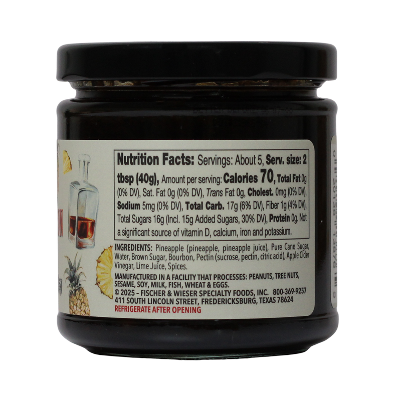 Jar of Pineapple Bourbon Ham Glaze with label on a white background