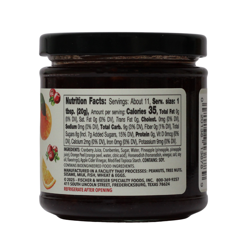 Jar of Seville Orange Cranberry Sauce with Fischer & Wieser label on a white background