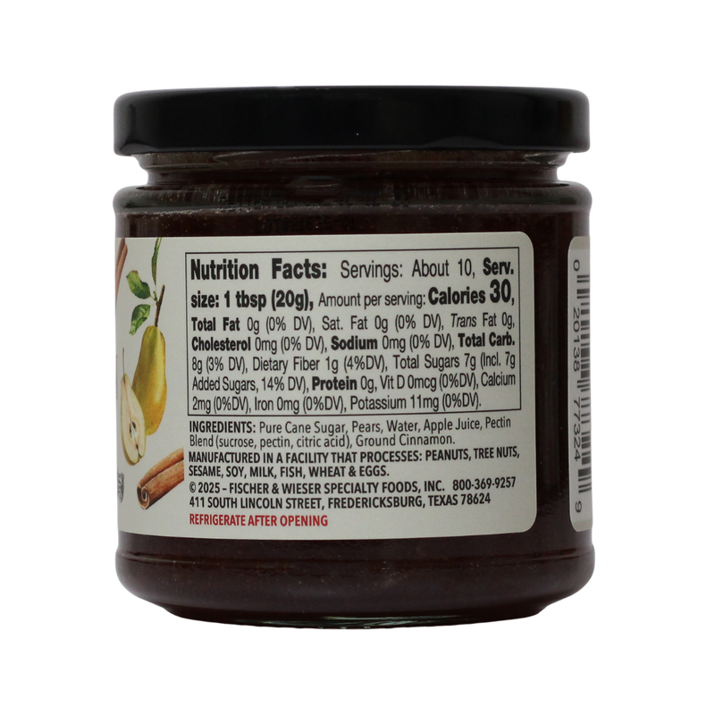 Jar of Fischer & Wieser Toasted Cinnamon Pear Preserves on a white background